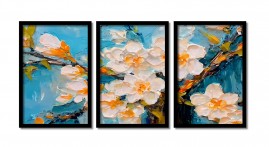 Flores Brancas Inspirado Van Gogh Quadro Salas Kit 3 - 60x40