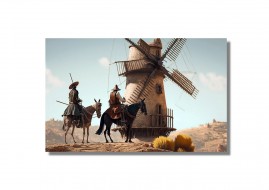 Dom Quixote Quadro Grande para Sala Cores Vivas Tela 80x50