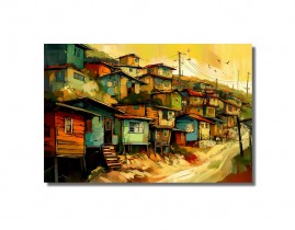 Arte Quadro Favela em Cores vibrante Inédito Sala Tela 80x50