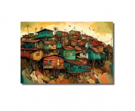 Arte Urbana Favela em Cores vibrante Inédito Sala Tela 80x50
