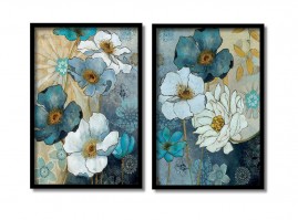 Quadros Decorativos Flores Em Azul Kit 2 Quadros 80x60