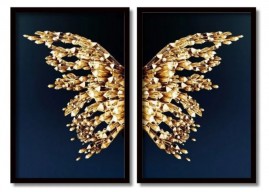 Quadros Decorativos Abstrato Borboleta Ouro  Moldura 60x40
