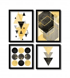 Quadros Decorativos Geométricos Coloridos Com Moldura Kit4